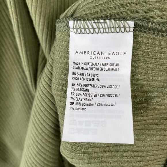 American Eagle Bodysuit Olive Green Ribbed Ruched V-neck Short‎ Sleeve Medium - Picture 8 of 9